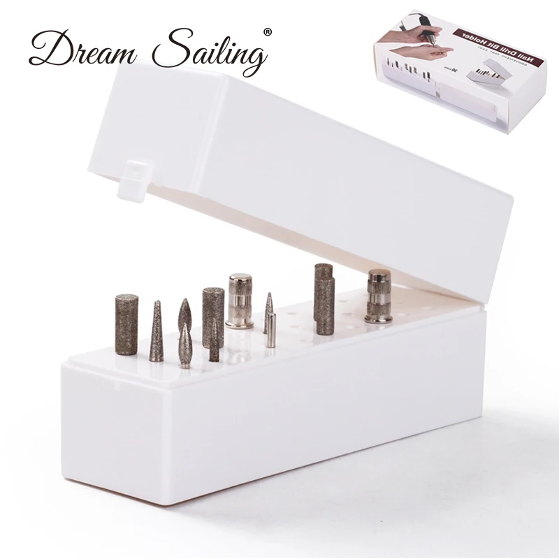 Контейнер для хранения насадок для маникюрного фрезера с карбидными держателями, база для защиты, органайзер, белого цвета, салонного типа, 30 отверстий.
