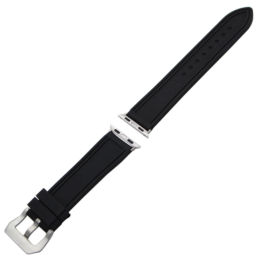 Ремешок силиконовый резиновый для iWatch Apple Watch 38 мм 42 черный браслет с застежкой