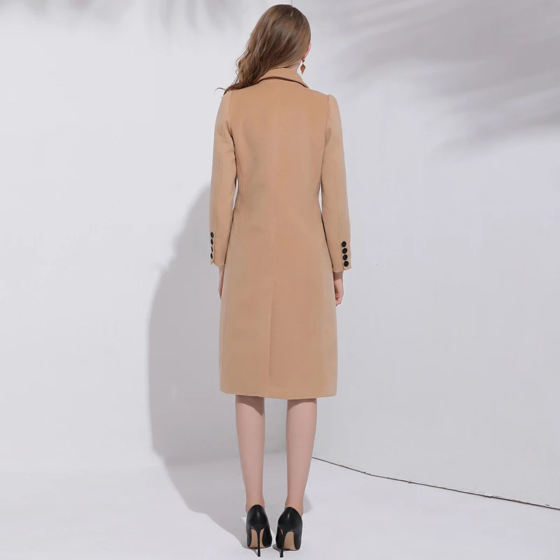 2018 зимнее кашемировое шерстяное пальто Длинная шерстяная куртка женская Turn Down