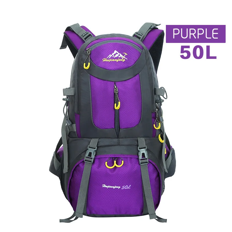 Purple 50L 50л Водонепроницаемая спортивная сумка для альпинизма, рюкзак для путешествий, рюкзак для горного треккинга, рюкзак 60л, походный рюкзак, рюкзаки для кемпинга - Цвет: Purple 50L