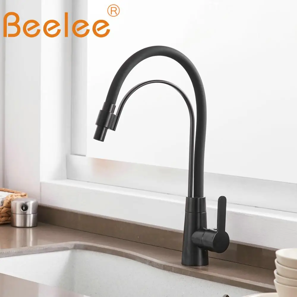 

Beelee смесители для кухни 360 Поворотный смеситель для раковины кран с выдвижным распылителем черный смеситель для воды кран BL8011B