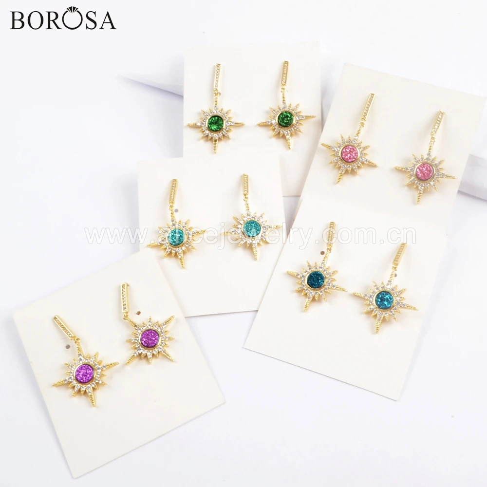 Женские серьги с крючками BOROSA 4 пары круглые кристаллами из фианита радужного