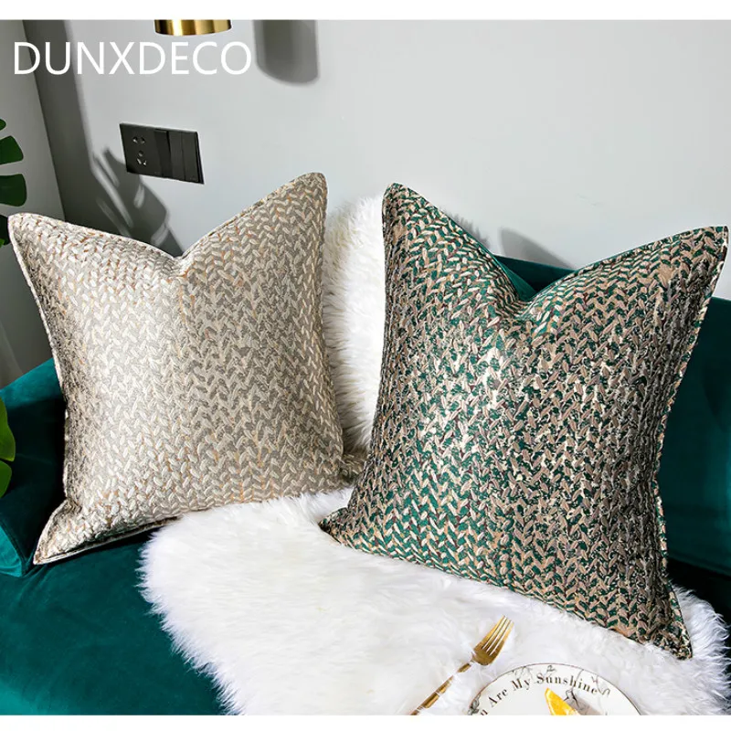 Dunxdeco Наволочка на подушку Декоративная Подушка Чехол современный простой роскошный жаккард с рисунком в виде листьев шампанское Coussin диван кресло квадратный постельные принадлежности