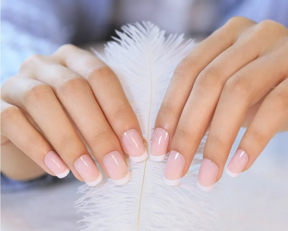 24 шт Акриловые французские накладные ногти кончики телесного цвета с кружевным