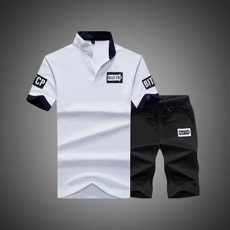 

Sportsuits Set Men 2021 Brand Polo Suits Summer 2PC Top Short Set Men's Stand Collar Fashion 2 Pieces T-shirt Shorts Tracksuit