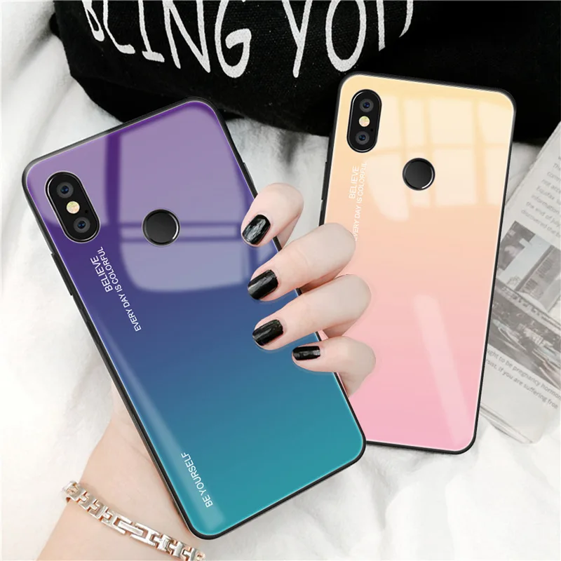 for Xiaomi Mi 8 Lite 6X A2 5X A1 Mix 3 Redmi Note 7 6 5 Pro 6A Case Gradient Tempered Glass Cover Xiomi Mi8 |