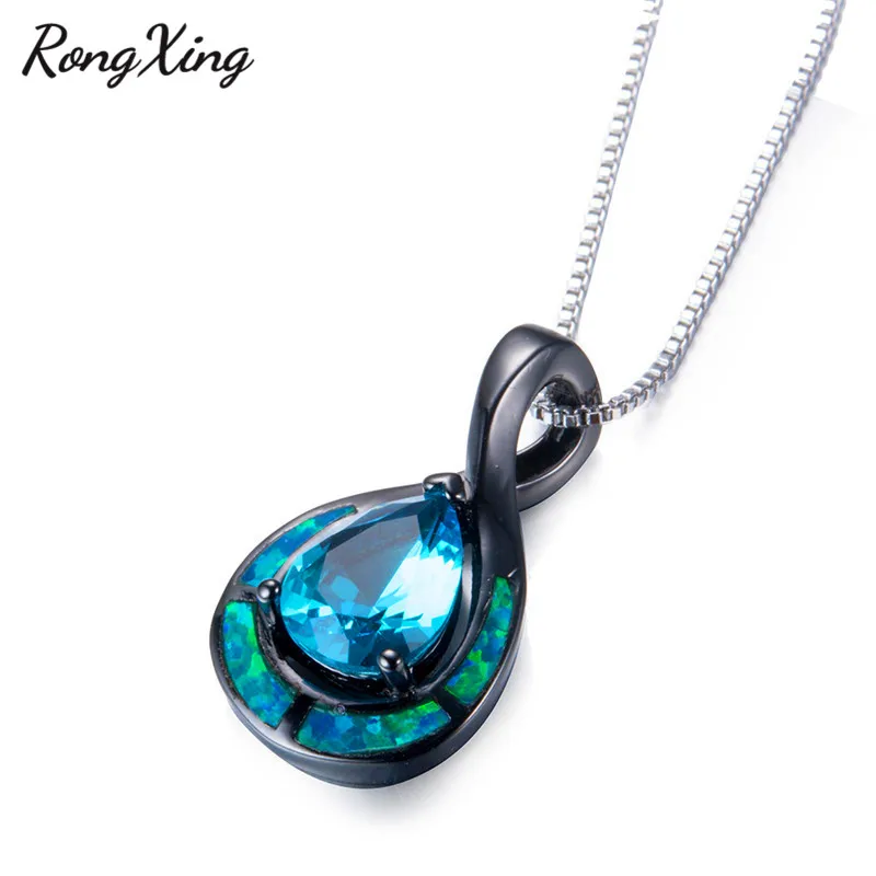 RongXing модный белый/синий огненный опал кулон женский серебряный цвет/черный
