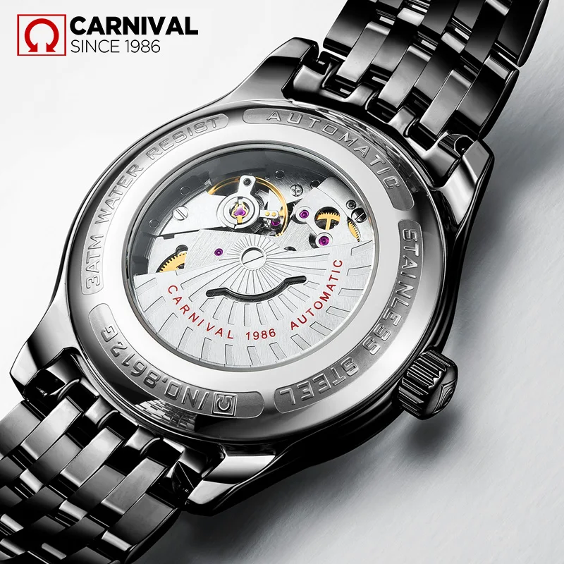 

2017 CARNIVAL Simple Design Ultra-thin Men Wrist Watch Topbrand Luxury Stainless Steel Fashion Waterproof Mechanical Montre