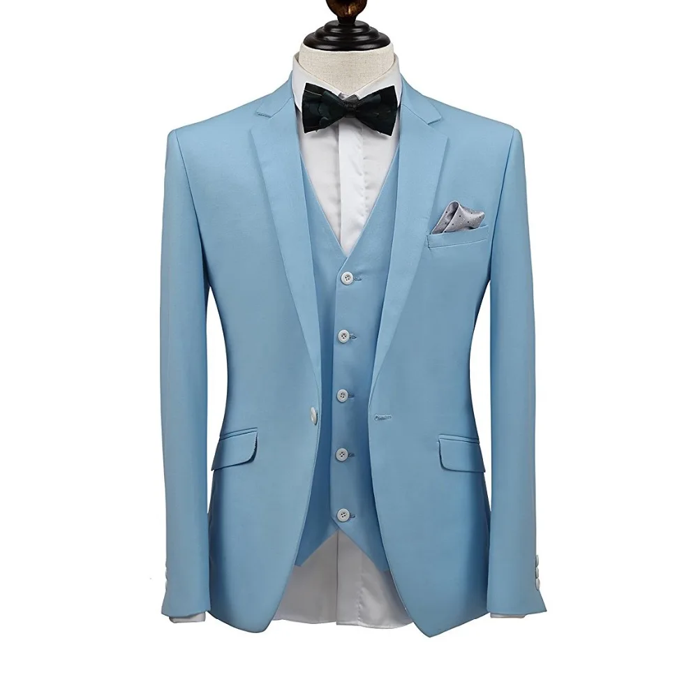 2017 светло-голубой мужской деловой Свадебный костюм жениха однобортный пиджак на