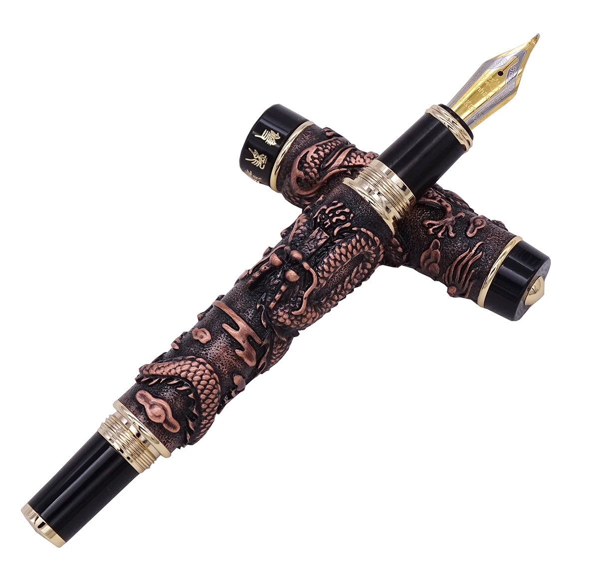 Винтажная красная медная перьевая ручка Jinhao двойной дракон каллиграфия перо Fude