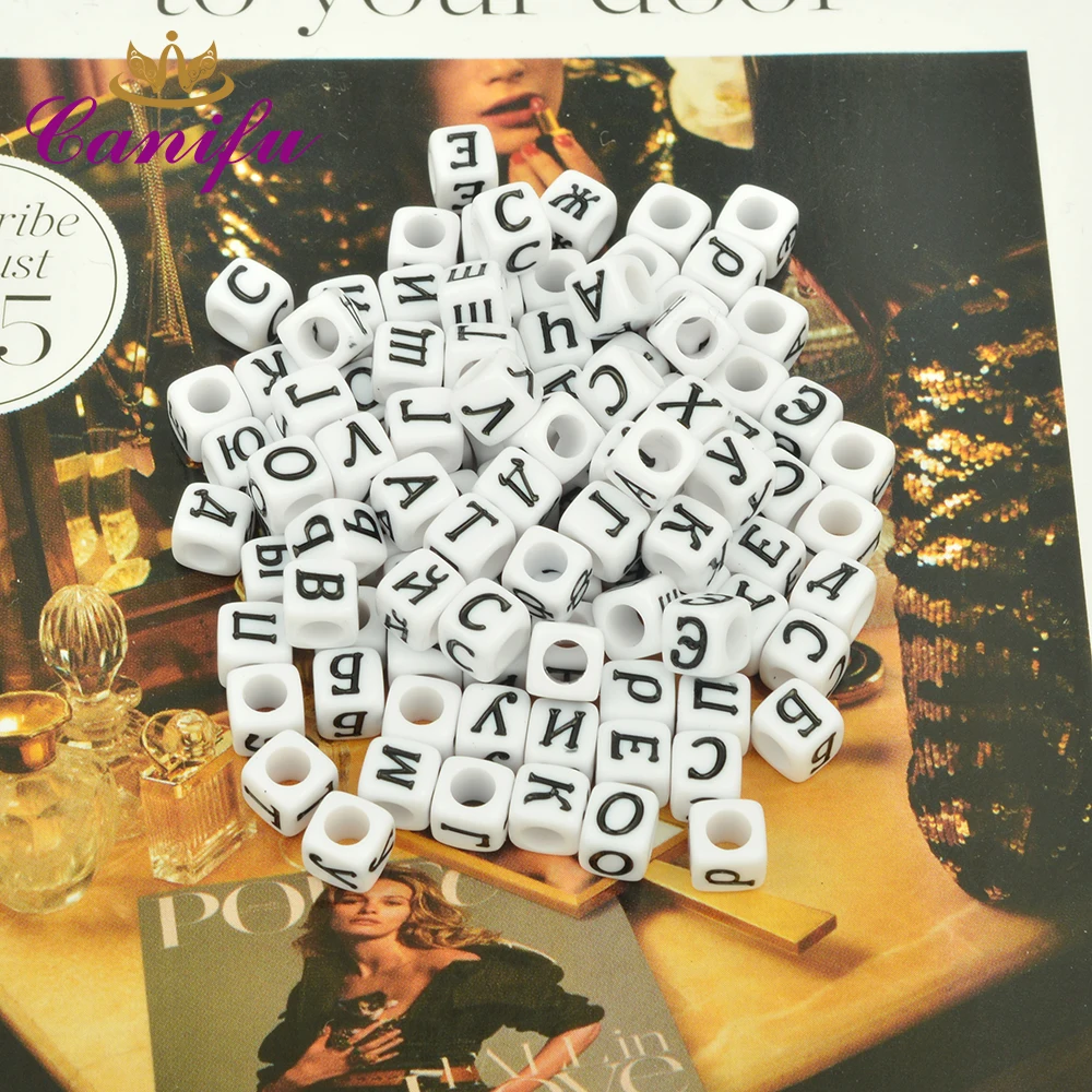 Canifu 6 мм случайные смешанные белые русские буквы Алфавит Акриловые кубические бусины для самостоятельного изготовления ювелирных изделий браслет 200 шт./лот