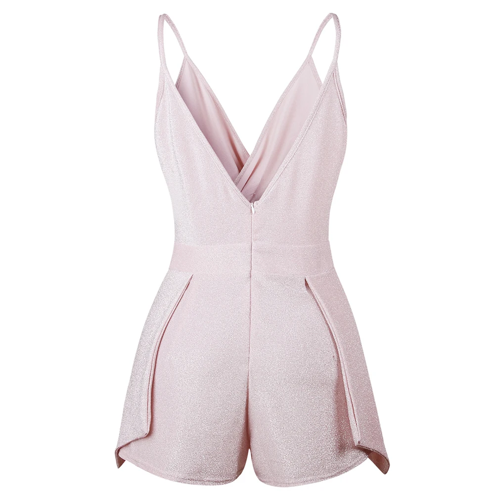 Женский летний короткий однотонный комбинезон без рукавов с бретельками и