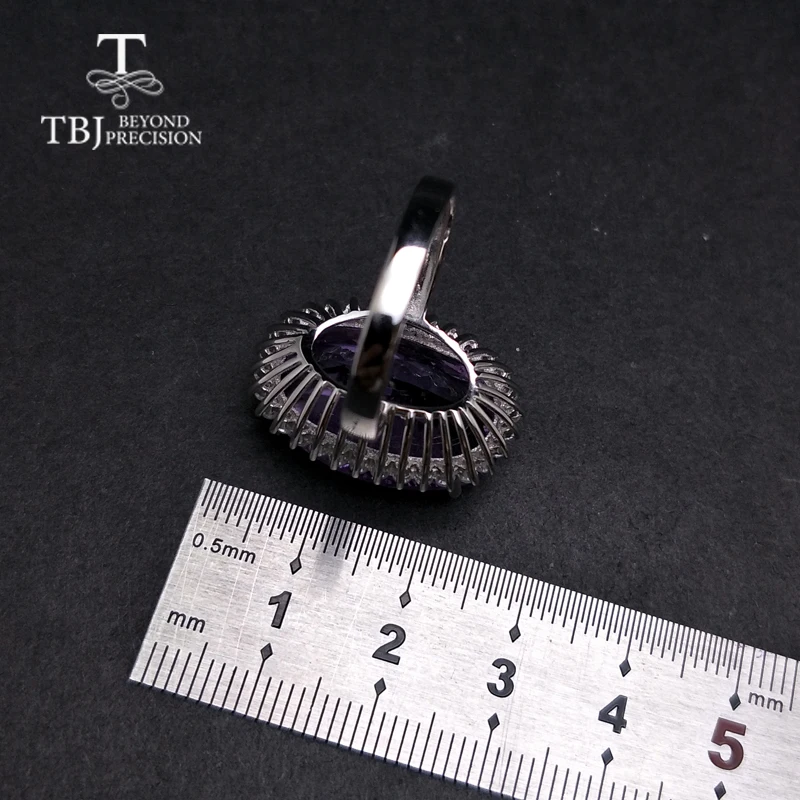 TBJ, большое блестящее натуральное необычное ограненное бразильское кольцо хорошего цвета, чистый аметист, драгоценный камень, серебро 925 пробы, хорошее ювелирное изделие для женщин, подарок