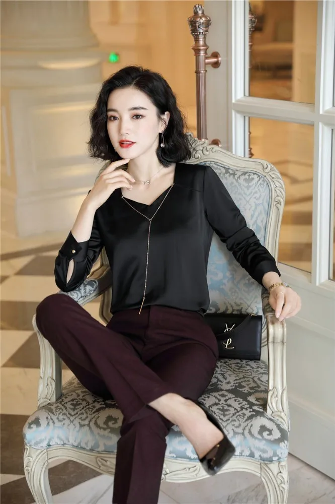 

Ladies Office Elegant Black Formal Women Business Suits 2 Piece Set With Pants and Tops OL Styles Blouses Shirts Pantsuits