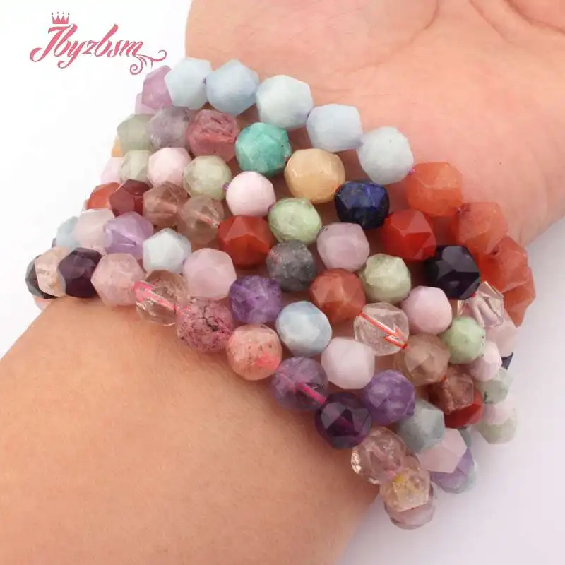 8 мм граненые смешанные кристаллические кварцевые рутилированные бусины из