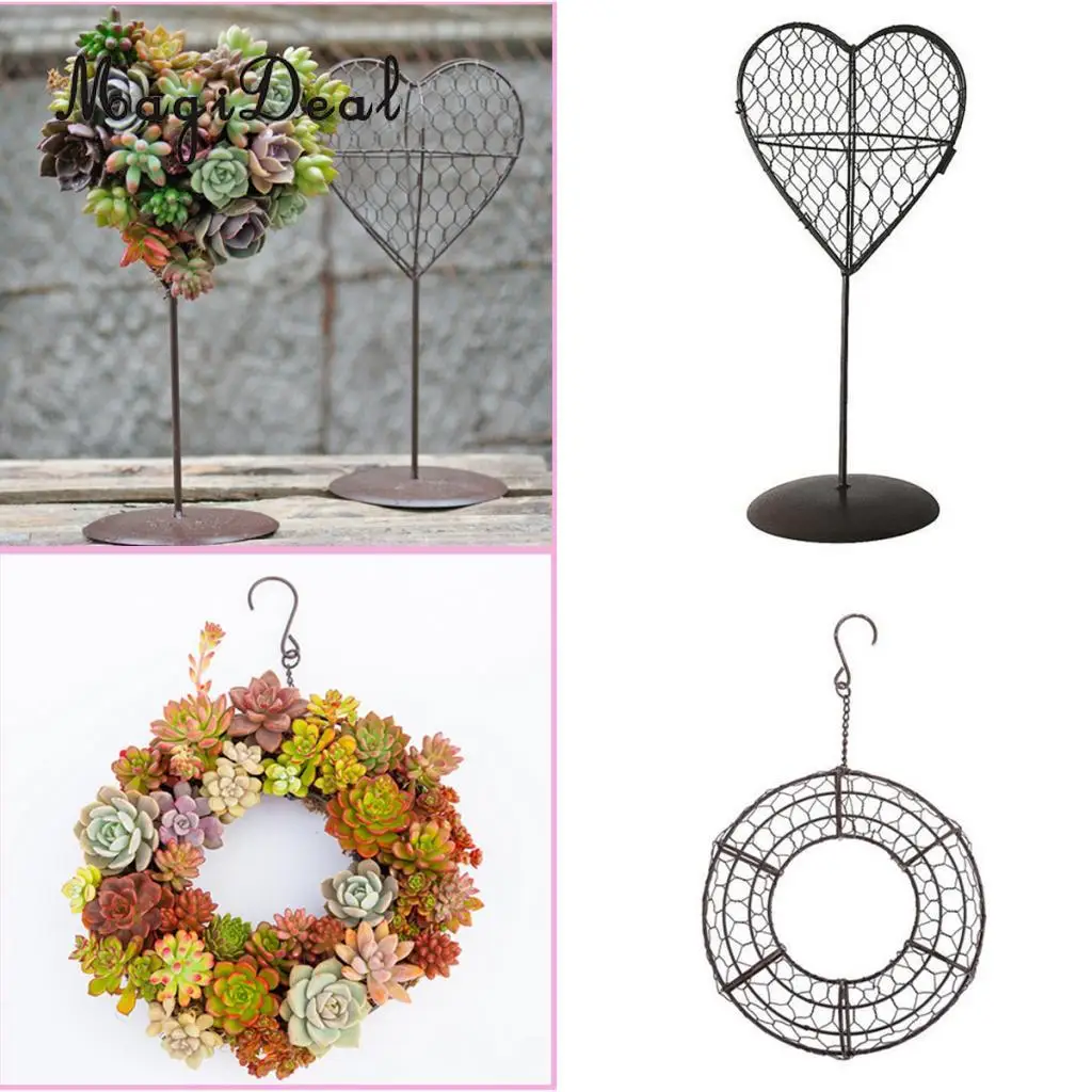 MagiDeal Iron Wire Wreath+Heart Frame Succulent Pot Metal Planter Plant Holder Decor