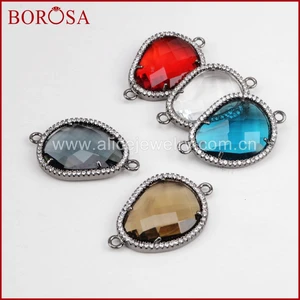 BOROSA 10Pcs Fashion Irregular Black Faceted Framed Charms CZ Birthstone Pendants Glass Bezel Bracelet Connector Jewelry WX386 BOROSA 10Pcs Fashion Irregular Black Faceted Framed Charms CZ Birthstone Pendants Glass Bezel Bracelet Connector Jewelry WX386