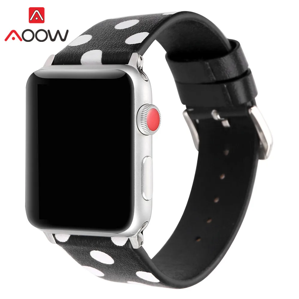 Кожаный ремешок для Apple Watch 40 мм 44 38 42 винтажный белый черный красный в горошек