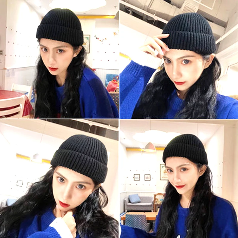 Knit Cap Solid Color Women Street Melon Autumn Winter Hat Men Couple Short Head Outdoor Warm | Аксессуары для одежды