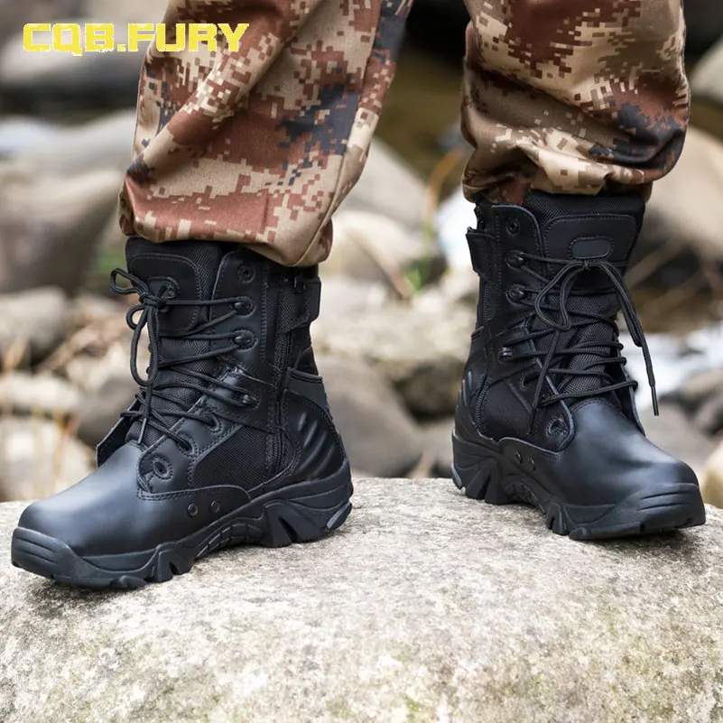 Фото Мужские военные ботинки CQB.FURY из спилка, черные боевые дышащие армейские ботинки на молнии, однотонные кожаные ботинки до щиколотки, в налич... №3