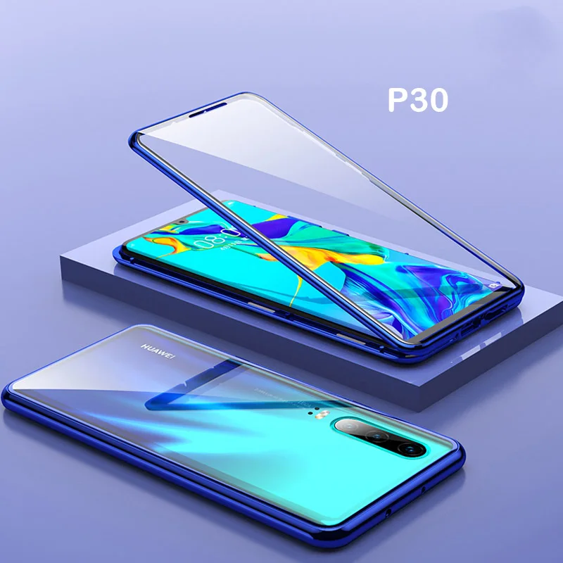 Full Body Protective Magnetic Case For Huawei P30 Pro Transparent Tempered Glass Back Cover P30Pro R-Just |