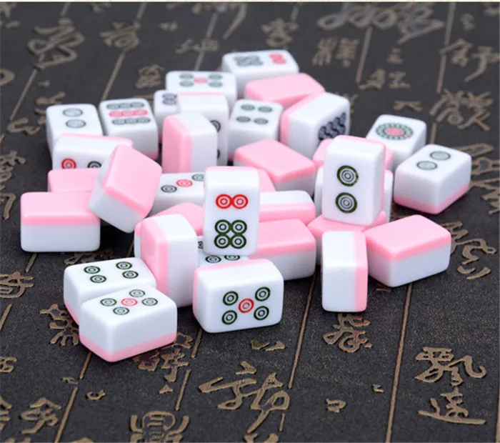 pink Мини портативный дорожный весь набор Mah-Jong 22# Размер 22X15X12 мм настольная игра Маленькая китайская плитка маджонг с коробкой для хранения - Цвет: pink
