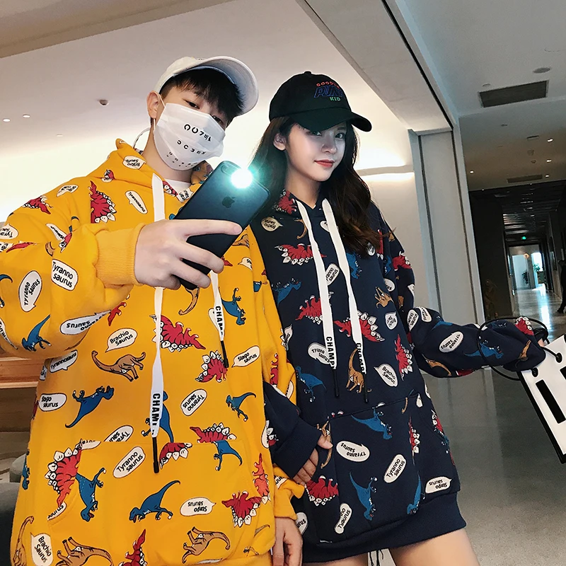 Женский Осенний Повседневный модный большой свободный размер M -2xl динозавр