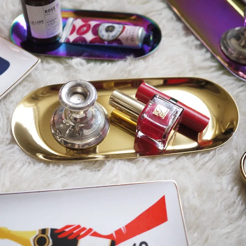 Скандинавский металлический поднос для хранения розового золота Роскошная