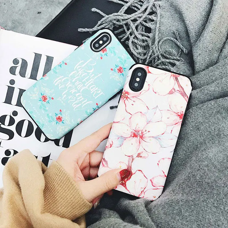 Boucho Fresh Girly Floral Case For iPhone X Cover Silicone Shell Soft TPU 6 6S 7 Plus 8 Fashion Matte |