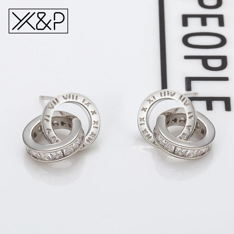 X & P модные серьги гвоздики золотистого и серебристого цветов со стразами для