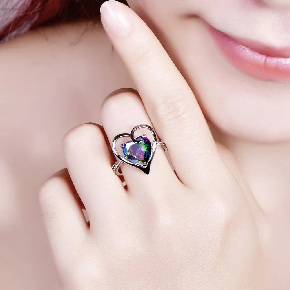 lingmei New Romantic Sweet Heart Multi &amp Royal Blue White CZ Silver ColorRing Size 6-9 Fashion Lovers' Jewelry | Украшения и