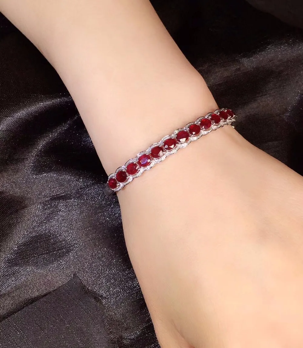 Настоящее чистое 18 K Белый Золотой ювелирные изделия AU750 G18K натуральный красный рубин драгоценные камни Любовь женские браслеты для женщин мелкие браслеты