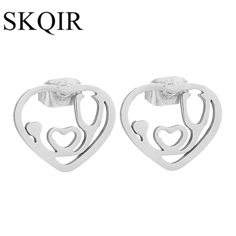 Полые серьги гвоздики в форме сердца медицинская серьга из нержавеющей стали для