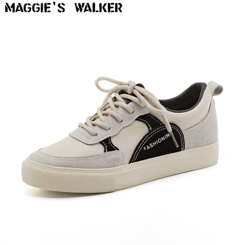 

Maggie's Walker Women Fashion Microfiber Casual Shoes Lacing Platform Patchwork Walking Shoes Size 35-40