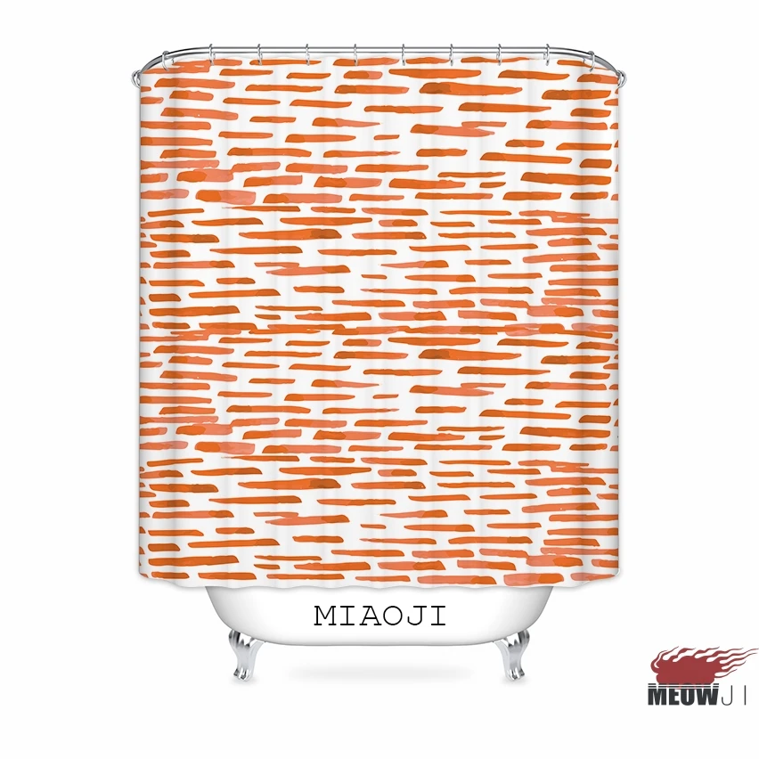 [MIAOJI] &ltTrendy Geometric Pattern&gt Warm Orange Passion Bathroom Decor Custom Fabric Shower Curtain Various Sizes Free Shipping | Дом и