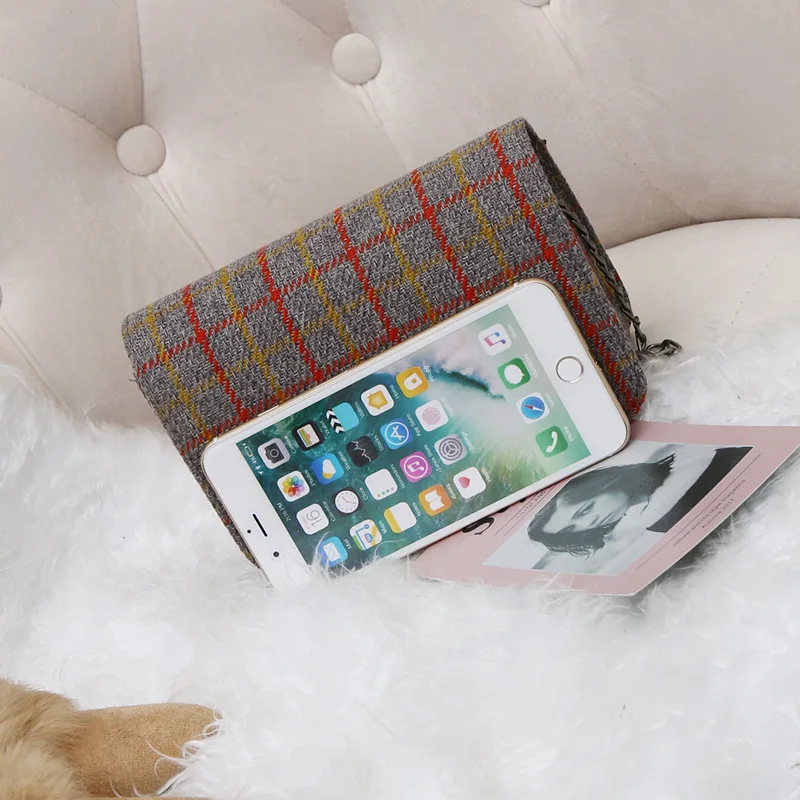 Курьерские сумки для Для женщин 2019 Новый корейский стиль мода плед цепи Шерсть