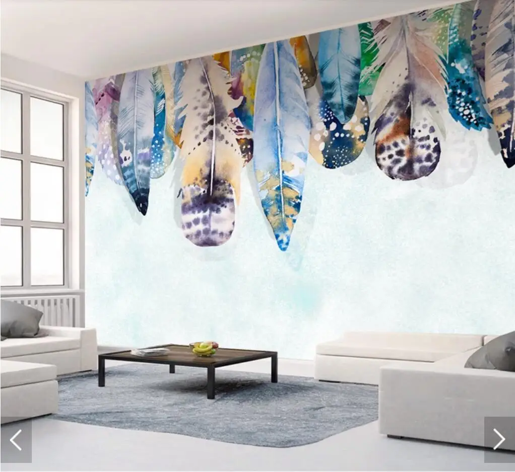 

3D Colorful Feather Print Wallpaper Mural for Bedroom Papel Pintado Rollo Papel Decorativo Pared 3d Hand Painting Murals Paper