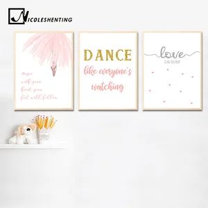 Детские настенные художественные Плакаты для маленьких девочек, балерины, танцевальные принты, рисунок с героями мультфильмов, скандинавские украшения для детей, декор для спальни