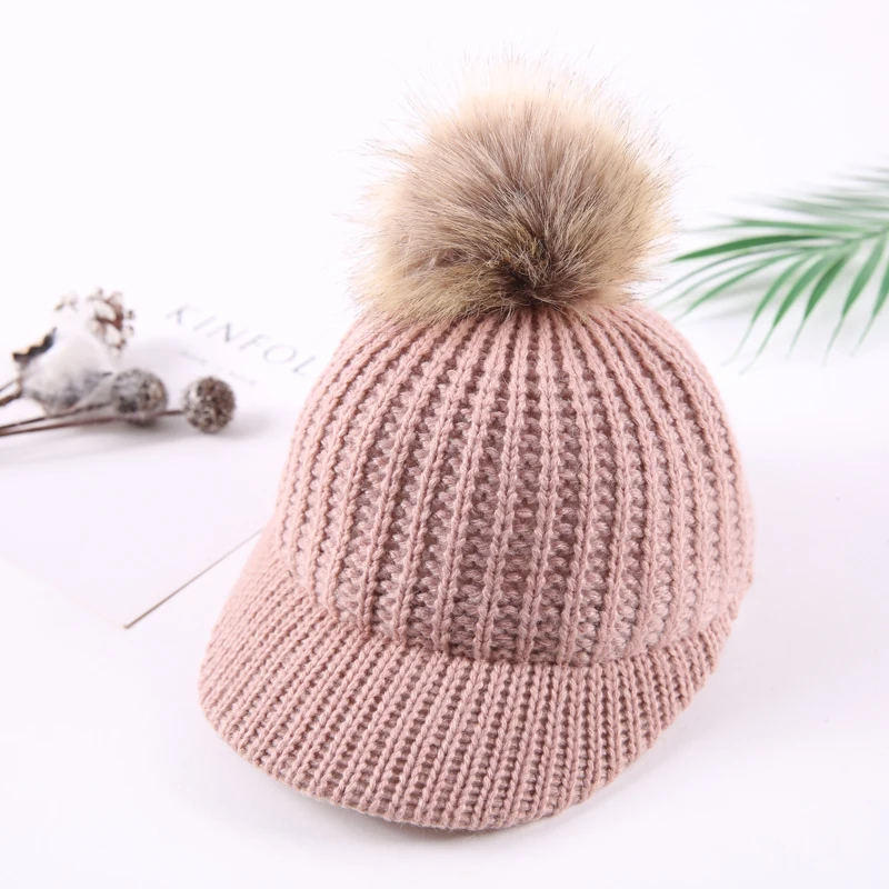 

Fashion Knitted Baby Hat Pompom Winter Cap for Kids Adjustable Solid Baby Winter Hat Accessories Children Cap for 2-5 Yea
