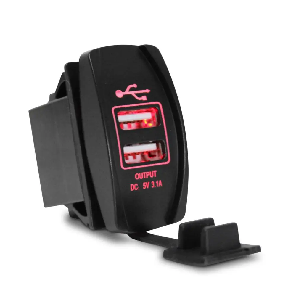 Doxingye Водонепроницаемый светодиодный 12 V-24 V 3.1A Dual USB Питание автомобиля Зарядка порт розетка для мотоциклов и автомобилей - Название цвета: Красный