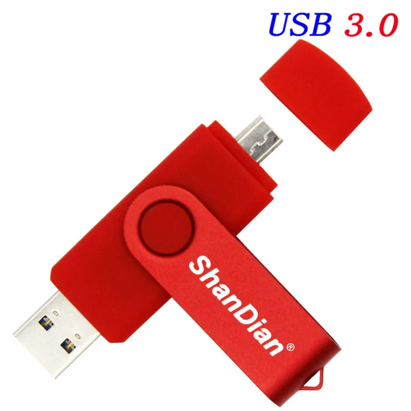 SHANDIAN USB 3,0 Смартфон USB флеш-накопитель OTG Флешка 8G/16G/32G/64GB флеш-накопитель U диск - Цвет: Red