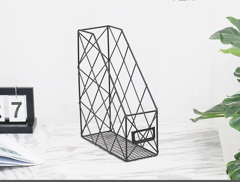 Single layer black Офисный домашний стеллаж для файлов, металлическая полка для хранения книг из кованого железа, настольная полка для хранения, Офисная стойка, канцелярский органайзер, держатель - Цвет: Single layer black