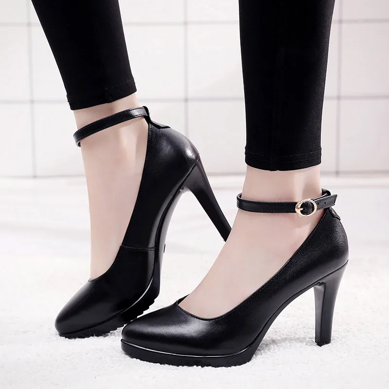 Black8.5CM Размеры 32-43; женские туфли-лодочки на шпильке и на платформе; пикантные черные кожаные туфли; элегантные женские свадебные туфли - Цвет: Black8.5CM