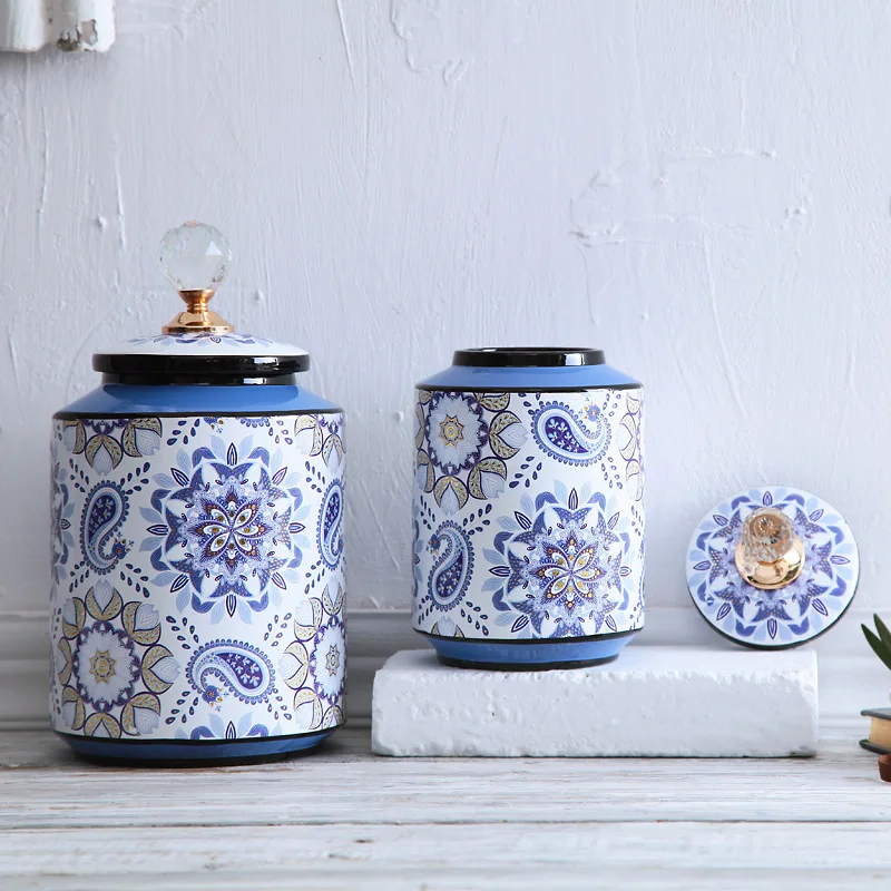 Рождество простой европейский стиль синий и белый фарфор хранения бак
