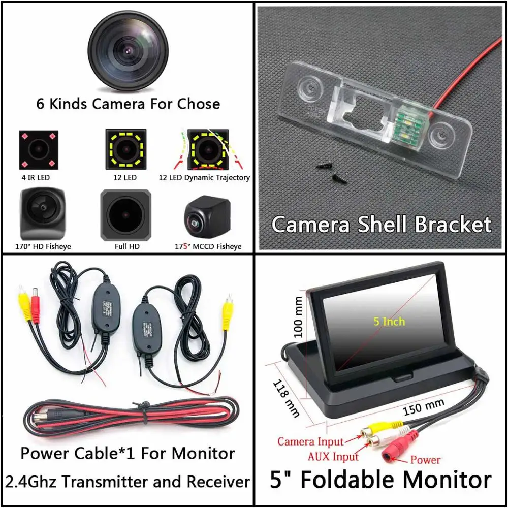 Cam Wireless 5 Fold 175 градусов 1080P рыбий глаз задний вид автомобиля камера для Skoda Octavia MK1 MK2 II Octavia5 Octavia A5 Лаура Octavia монитор - Название цвета: Cam Wireless 5 Fold