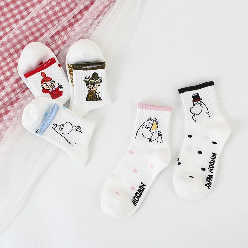 Женские носки трубы Mumin Moomin забавные Бегемот с мультяшным животным обувь средней
