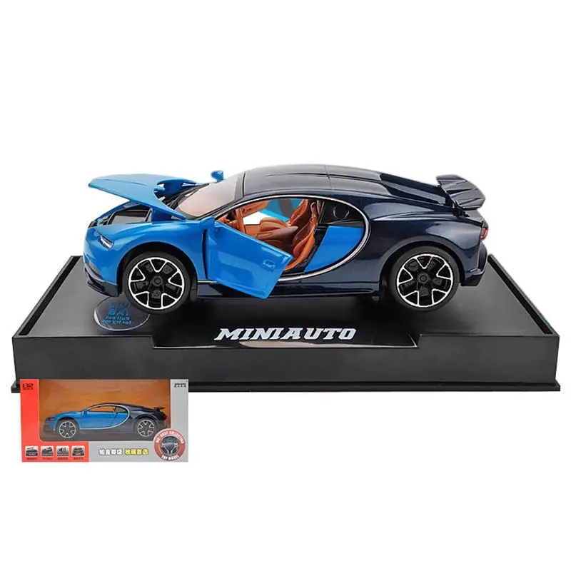 Для 1:32, новинка, Bugatti, сплав, модель, звук и светильник, оттягивающий назад, игрушечный автомобиль с базой, детский подарок на день рождения - Цвет: Blue