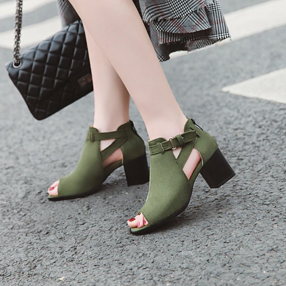 B2-7 Size 33-43 Female Punk Style Flock Sandals Ladies Hollow Summer Sandal Woman High Heels Shoes Women Fashion Career Shoe | Обувь