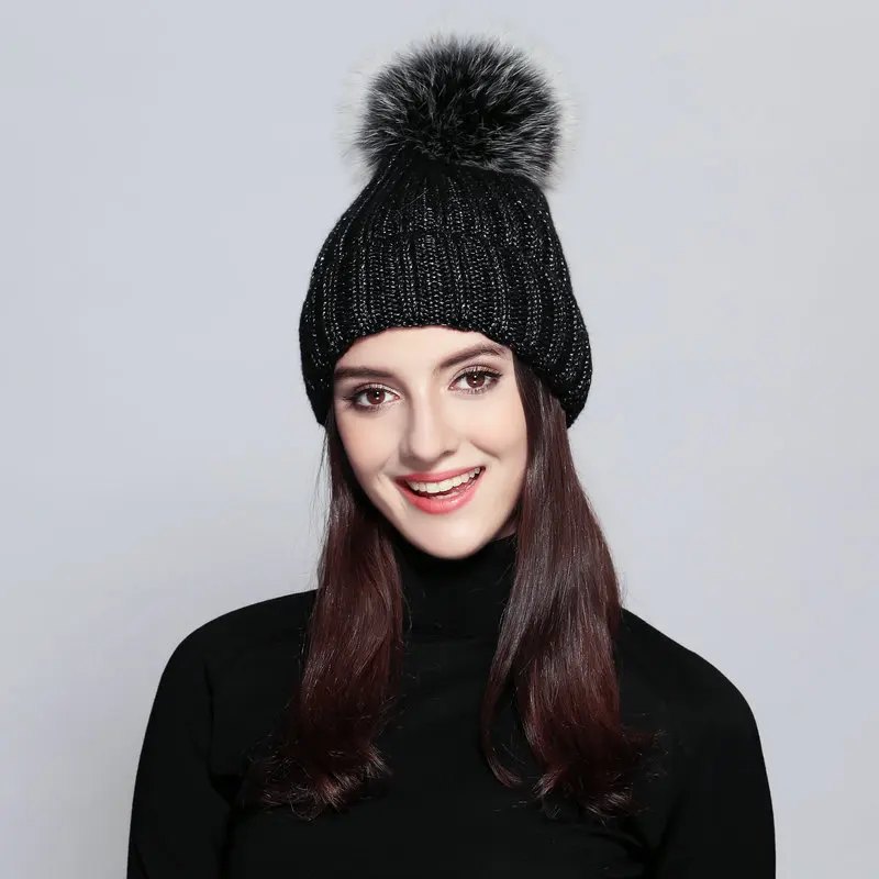 Вязаный шерстяной Лыжная Шапка кэжуал с помпоном gorros толстые однотонные цвета