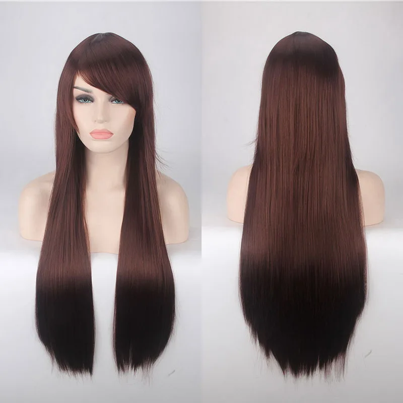 Brown Yiyaobess 80 см синтетический длинный прямой черный фиолетовый розовый Красный Оранжевый Зеленый Коричневый Белый блондин серый синий косплей парик челка - Цвет: Brown